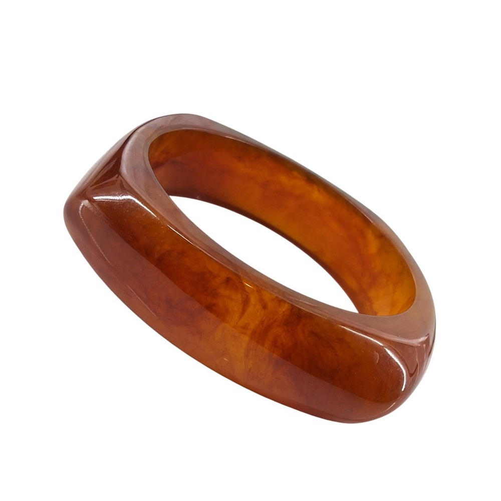Vintage‎ Root Beer Chunky Bangle Bracelet Marbled Square Resin Lucite